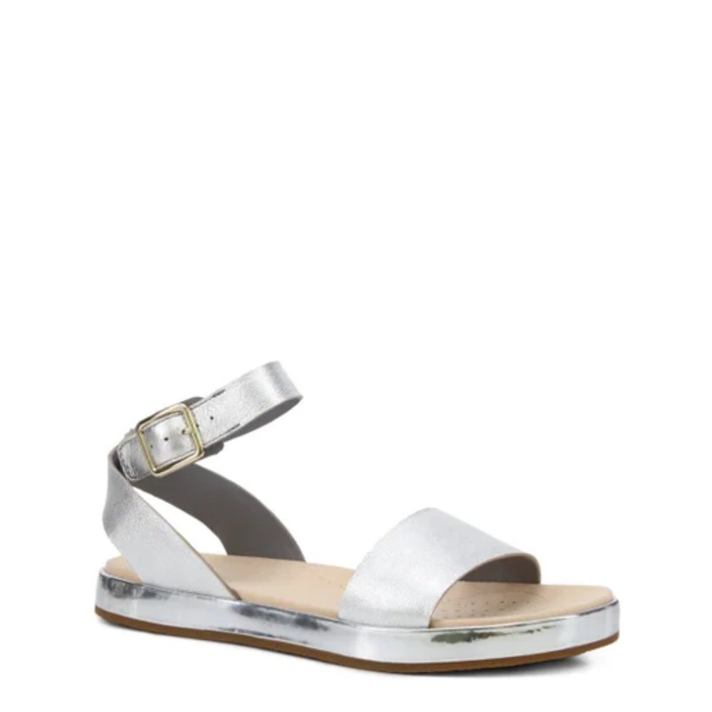 Clarks Womens Arla Glade Metallic Silver Ankle Strap Flat Platform Sandals